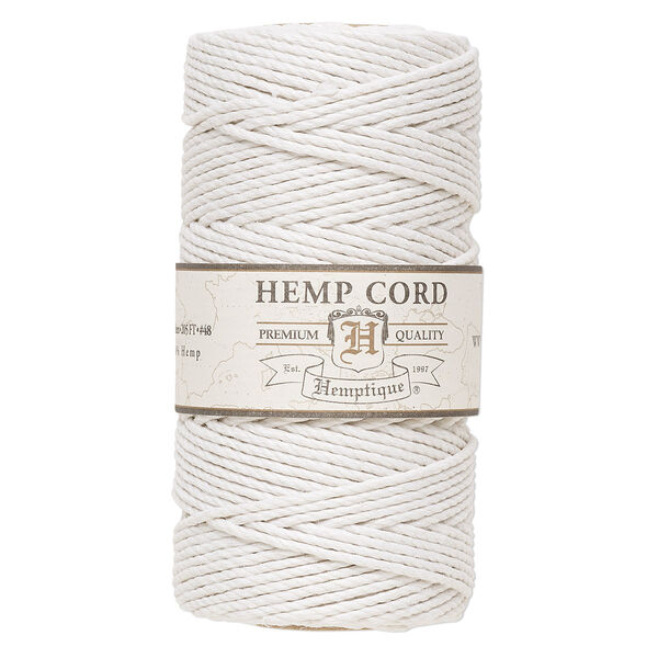 Cord, Hemptique®, polished hemp, white, 1.8mm diameter, 48-pound test. Sold per 205-foot spool. image number 0