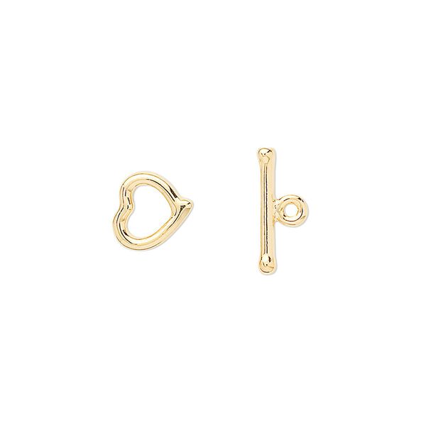 Clasp, toggle, gold-plated "pewter" (zinc-based alloy), 8x8mm heart with no loop. Sold per pkg of 10. image number 0