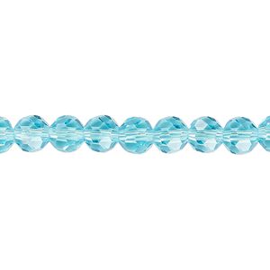 Bead 1pk 32 facets transparent turquoise blue, Celestial Crystal® 6mm round 15.5-16 inch