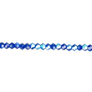 Bead 1pk 16 facets translucent cobalt blue AB, Celestial Crystal® 3mm bicone 15.5-16 inch