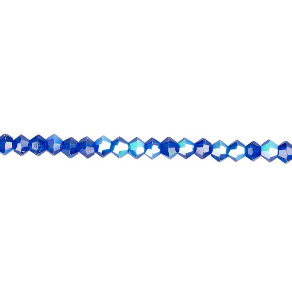 Bead 1pk 16 facets translucent cobalt blue AB, Celestial Crystal® 3mm bicone 15.5-16 inch image number 0