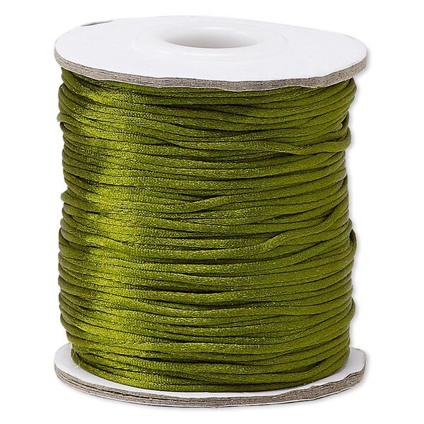 Cord, Satinique™, satin, olive green, 1mm mini. Sold per 200-foot spool. image number 0