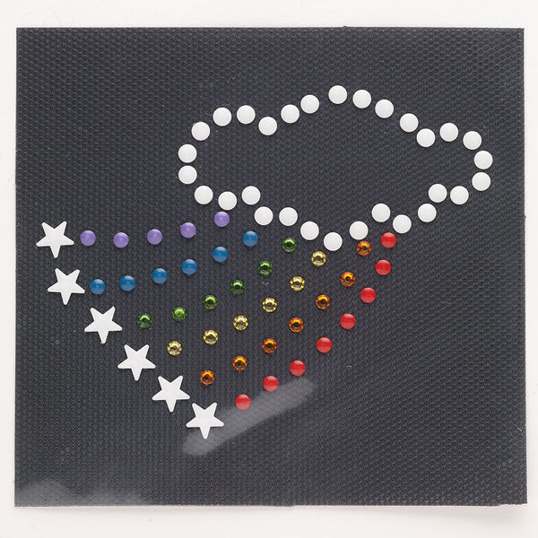 Iron-on transfer, multicolored, pkg/1, 4x3-inch cloud with rainbow and stars. image number 0