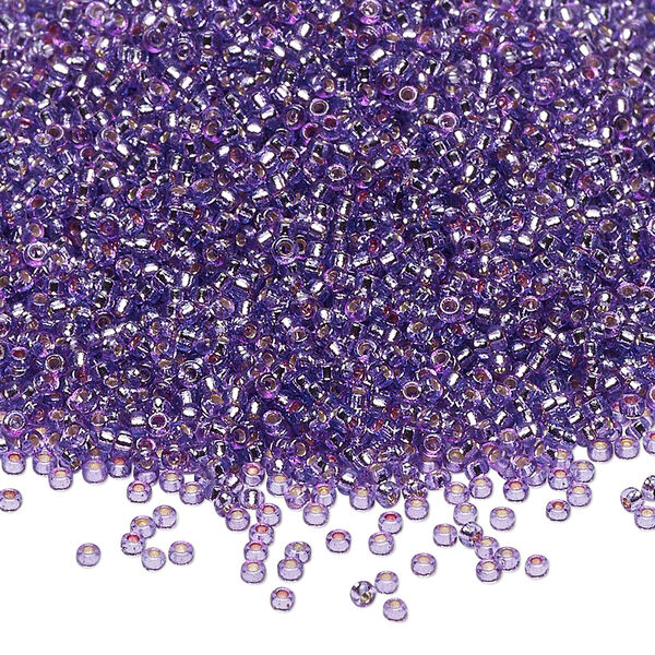 Seed bead, Miyuki, glass, pkg/250g, #15 rocaille, Duracoat® transparent silver-lined dark orchid, (RR-4278). image number 0