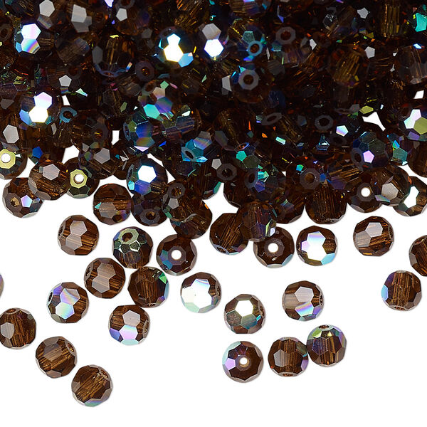 Bead 24pk smoked topaz AB, Preciosa Czech crystal 4mm round image number 0