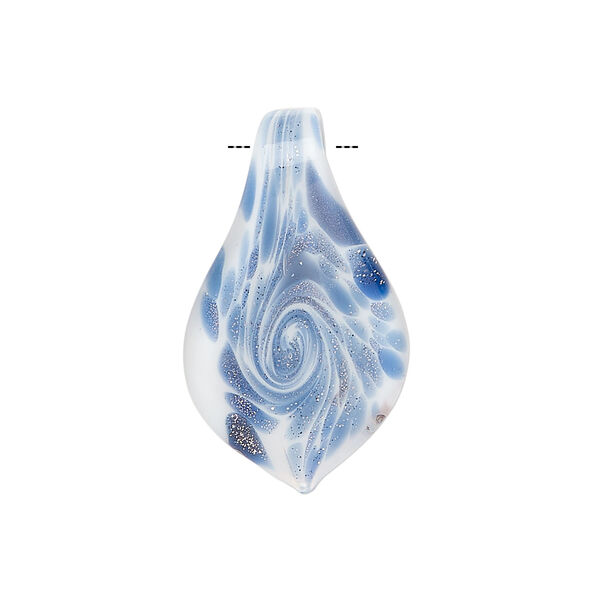 Drop, lampworked glass 1pkg1, opaque and translucent multicolored with silver-colored glitter, 27x16mm-29x17mm spoon with swirl design. image number 1