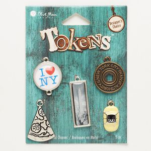 Component, "pewter" (zinc-based alloy), assorted New York designs. Sold per pkg of 5 components.