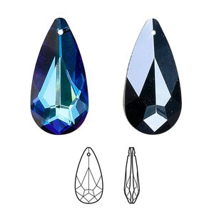 Drop 36pk crystal Bermuda blue, Swarovski® 24x12mm pendant teardrop 6100