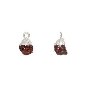 Garnet / sterling silver 1pkg1, electrocoated hand-cut nugget drop natural 8x5mm-9x7mm