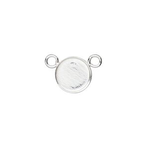 Connector, sterling silver, 11mm round with 10mm cabochon bezel setting. Sold Individually.