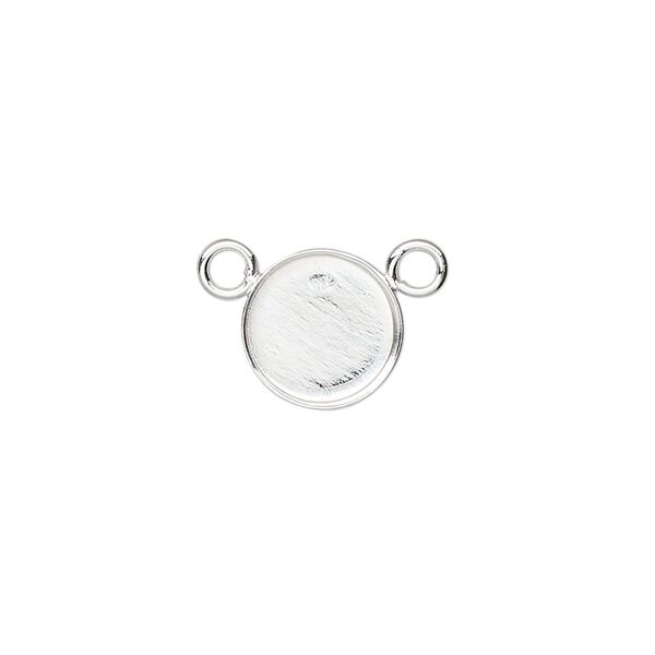 Connector, sterling silver, 11mm round with 10mm cabochon bezel setting. Sold Individually. image number 0