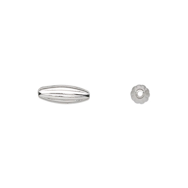 Bead, silver-plated brass, 12x4.5mm corrugated oval. Sold per pkg of 100. image number 0