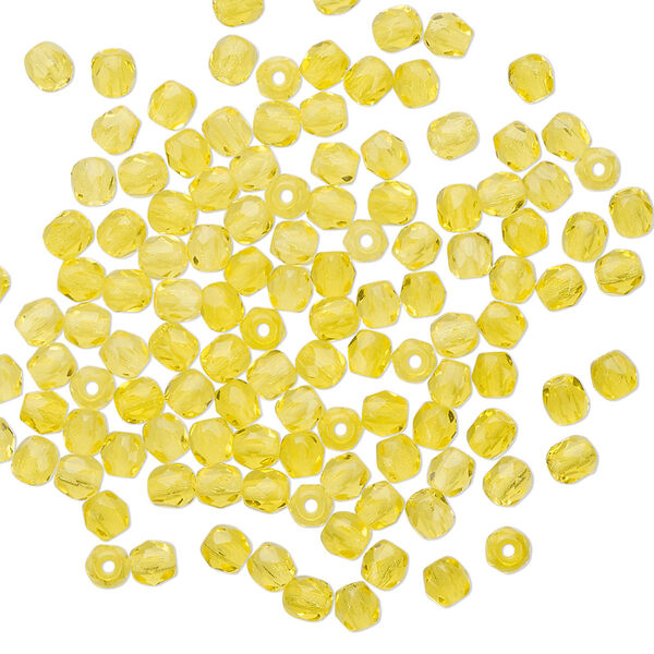Bead, Czech fire-polished glass, yellow, 3mm faceted round. Sold per pkg of 1,200 (1 mass). image number 0