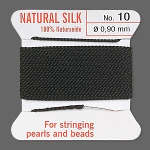 Thread, Griffin, silk, black, size #10. Sold per 2-meter card (approximately 78 inches).