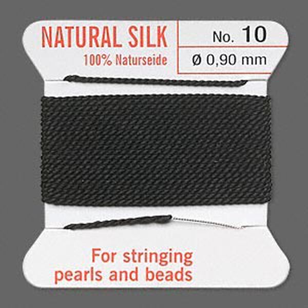 Thread, Griffin, silk, black, size #10. Sold per 2-meter card (approximately 78 inches). image number 0
