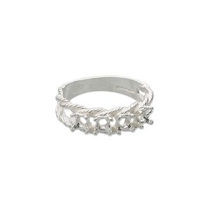 Ring, sterling silver, twisted band with (4) 3.5mm 4-prong round settings, size 7. Sold individually.