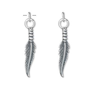 Charm, antiqued sterling silver, 23x5mm double-sided feather. Sold per pkg of 2.