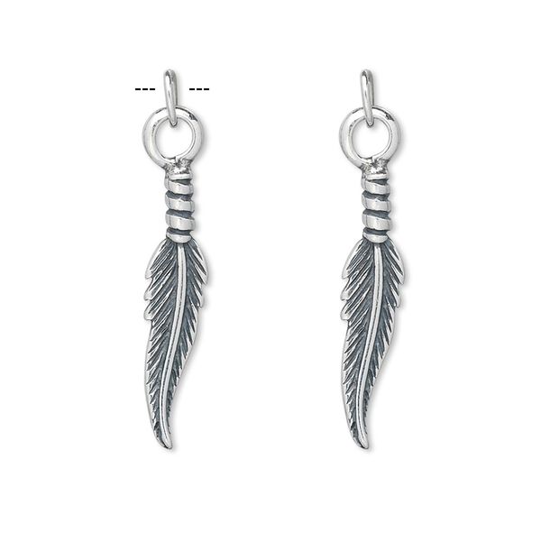 Charm, antiqued sterling silver, 23x5mm double-sided feather. Sold per pkg of 2. image number 0
