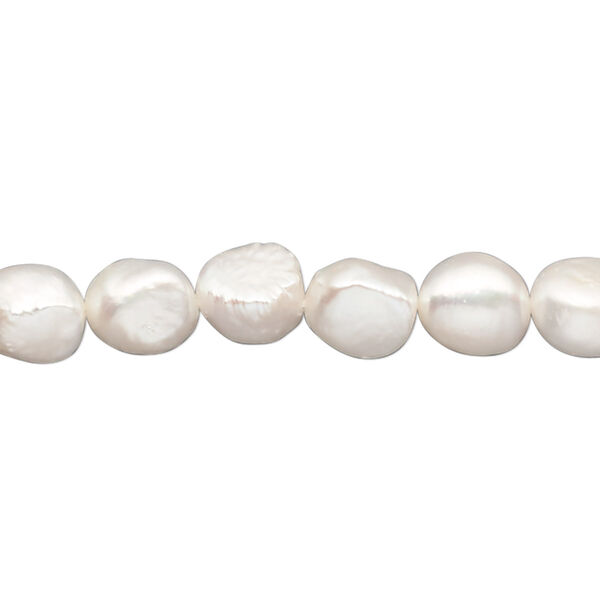 Pearl, cultured freshwater (bleached), white, 7-9mm flat-sided rice, C grade, Mohs hardness 2-1/2 to 4. Sold per 15-1/2" to 16" strand. image number 0