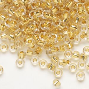 Seed bead, Miyuki, glass, pkg/250g, #6 rocaille, translucent 24Kt gold-lined crystal gold, (RR-195).