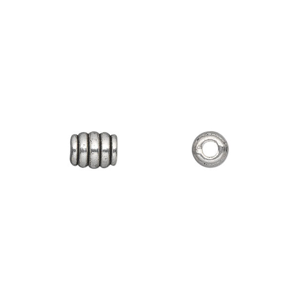 Bead, antique silver-plated "pewter" (zinc-based alloy), 7x5mm barrel. Sold per pkg of 50. image number 0