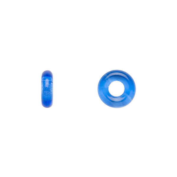 Bead, Czech pressed glass, light cobalt, 9.5x3mm ring. Sold per pkg of 50. image number 0