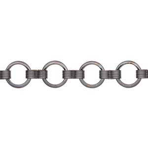 Chain 1pkg1 gunmetal-plated round, 8mm, brass 5 foot unfinished