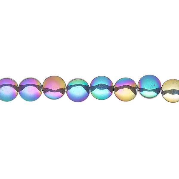 Bead, Hemalyke™ (manmade), rainbow, 6mm flat round. Sold per 16-inch strand. image number 0