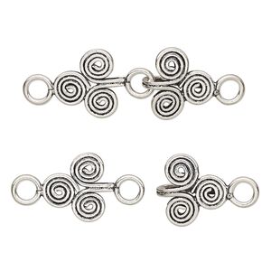 Clasp hook&eye 1pkg3 sterling silver, 31x10mm-34x10mm, antiqued 1-strand