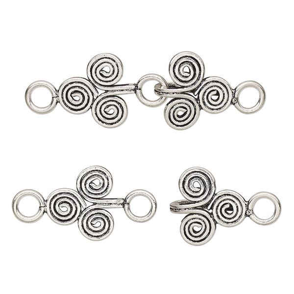 Clasp hook&eye 1pkg3 sterling silver, 31x10mm-34x10mm, antiqued 1-strand image number 0