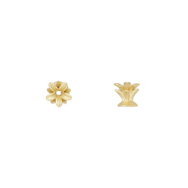 Bead cap, Amoracast®, "vermeil", 5x4.5mm 3D pineapple crown, fits 5-6mm bead, for use with 20-22 gauge wire. Sold individually. image number 0