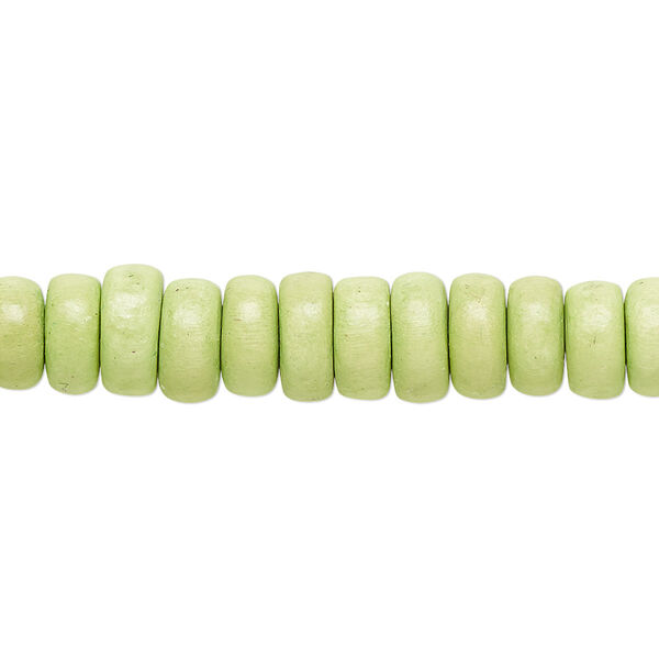 Bead, Taiwanese cheesewood (dyed / waxed), lime green, 8x4mm rondelle. Sold per pkg of (2) 15-1/2" to 16" strands. image number 0