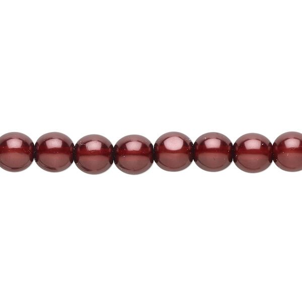 Bead, Czech pearl-coated glass druk, burgundy, 6mm round. Sold per 15-1/2" to 16" strand. image number 0