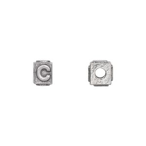 Bead, antiqued pewter (tin-based alloy), 8x6mm rectangle with alphabet letter "C". Sold per pkg of 4.
