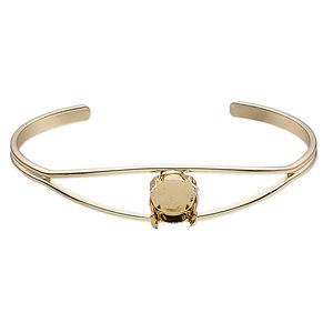Bracelet, cuff, gold-finished brass, 12mm wide with SS47 4-prong rivoli setting, 7 inches. Sold individually.