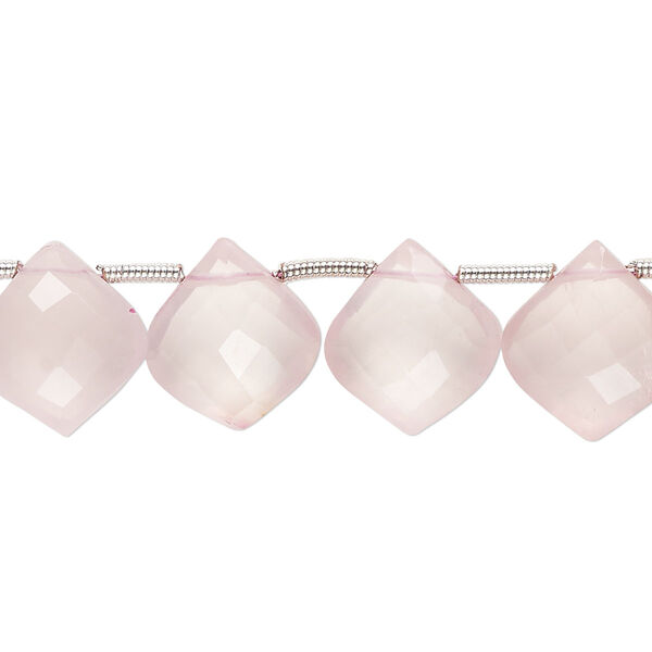 Bead, rose quartz (dyed), hand-cut 11x10mm side-drilled faceted puffed kite, B grade, Mohs hardness 7. Sold per pkg of 18. image number 0