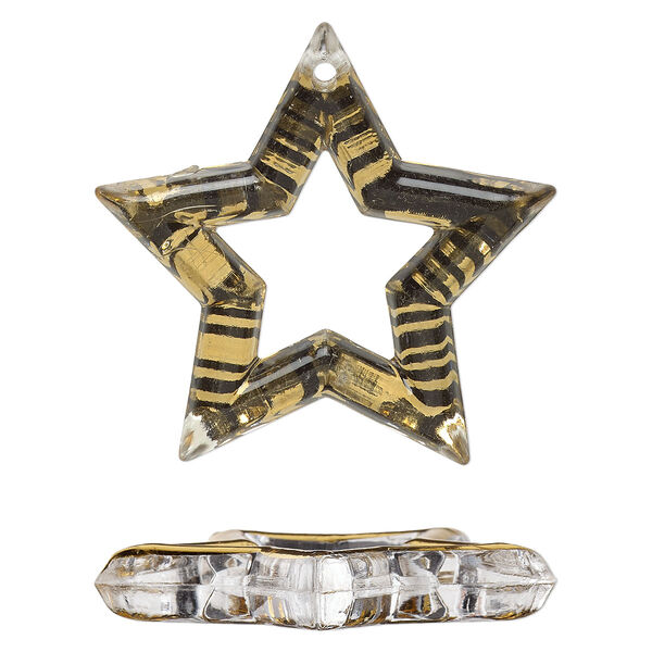 Focal, acrylic, clear / gold / black, 46x46mm single-sided open star with zebra stripes. Sold per pkg of 12. image number 0