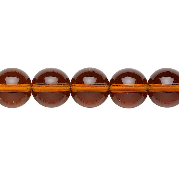 Bead, Preciosa, Czech glass druk, transparent topaz, 10mm round. Sold per 15-1/2" to 16" strand. image number 0