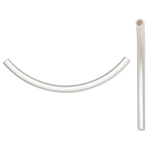 Bead, silver-plated brass with satin finish, 50x3mm curved tube. Sold per pkg of 100. image number 0