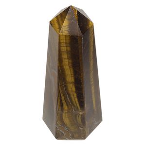 Tigereye 1pkg1, hand-cut undrilled 6-sided point tower gift natural 2.5x0.75 to 3x1 inch