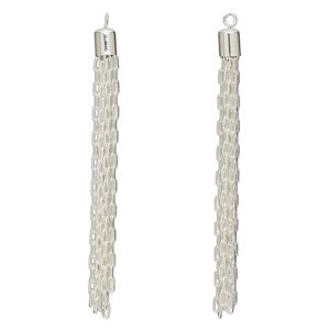 Focal, silver-plated brass, 3 x 1/4 inch cable chain tassel. Sold per pkg of 2.