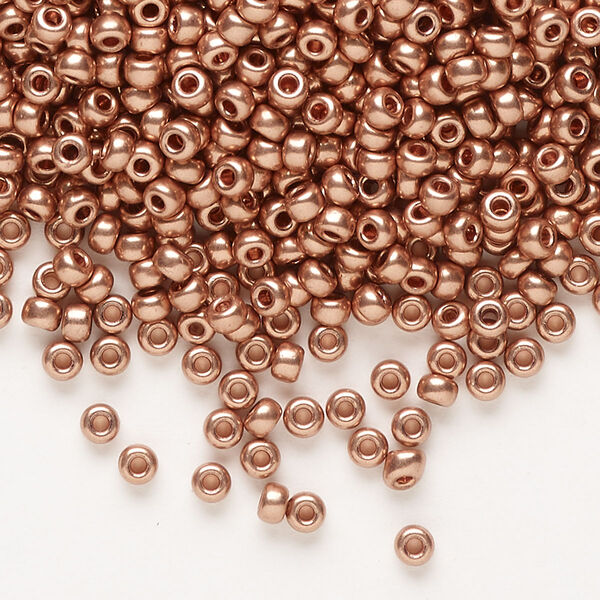 Seed bead, Miyuki, glass, pkg/50g, #8 rocaille, opaque copper-plated, (RR-187). image number 0