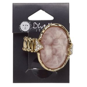 Ring, stretch, faux druzy (plastic) and gold-finished "pewter" (zinc-based alloy), clear and purple, 37x29mm oval. Sold individually.