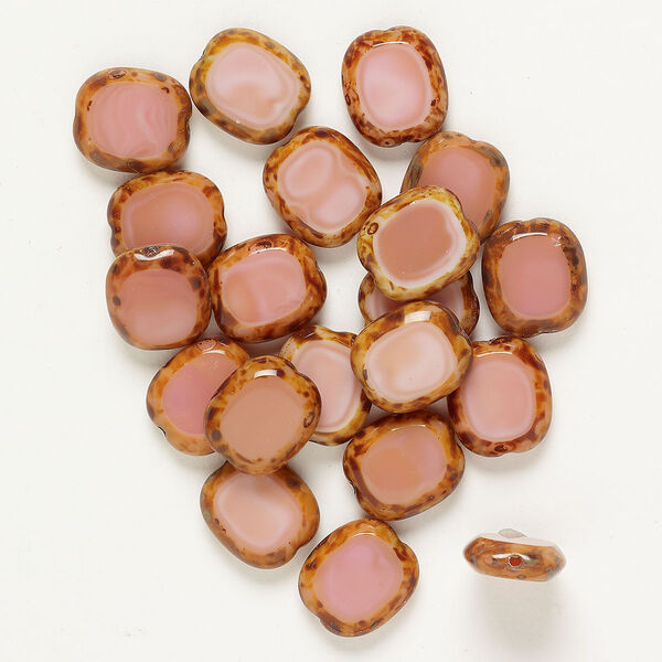 Bead glass 20pk 14x12mm rounded rectangle, opaque pink travertine image number 0