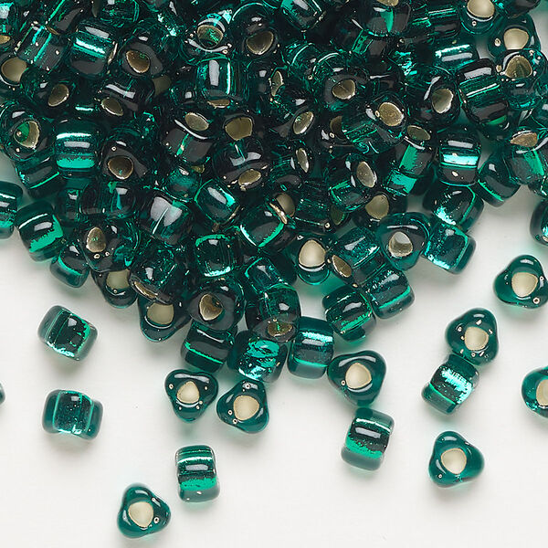 Seed bead, Miyuki, glass, silver-lined translucent green, (TR1807), #5 triangle. Sold per 25-gram pkg. image number 0