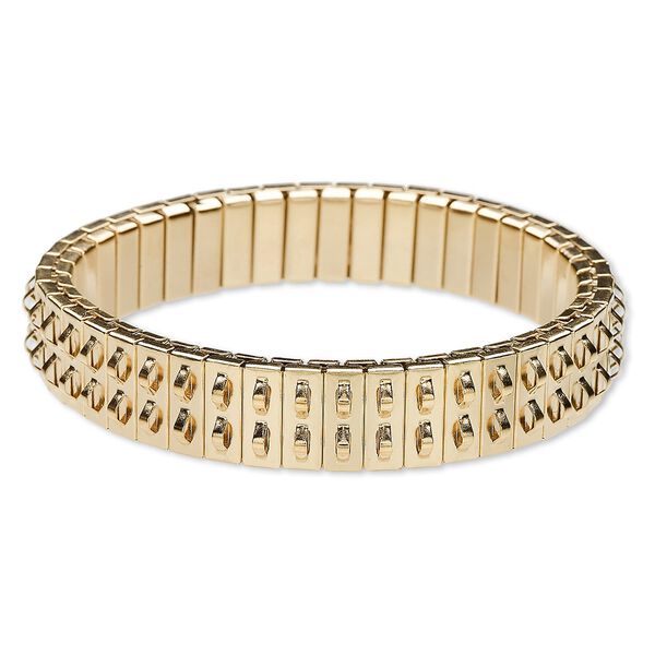 Bracelet component, stretch, gold-plated stainless steel, 11mm wide cha-cha, 6-1/2 inches. Sold individually. image number 0