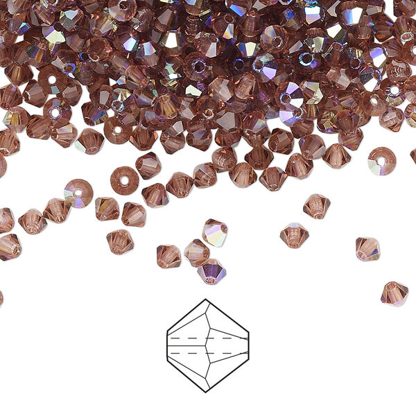 Bead 144pk light burgundy AB, Preciosa Czech crystal 3mm bicone image number 0