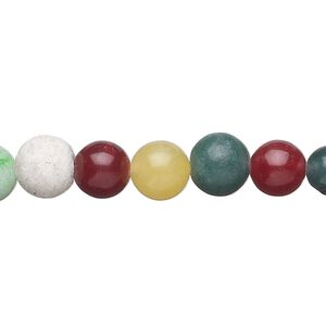Multi-gemstone / glass 1pkg1, round bead 15 inch 8-9mm