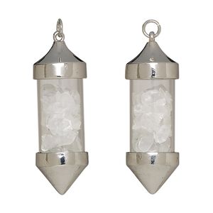 Quartz crystal / brass / glass 1pkg1, imitation rhodium-plated pendulum pendant natural 6mm open jump ring 53x18mm
