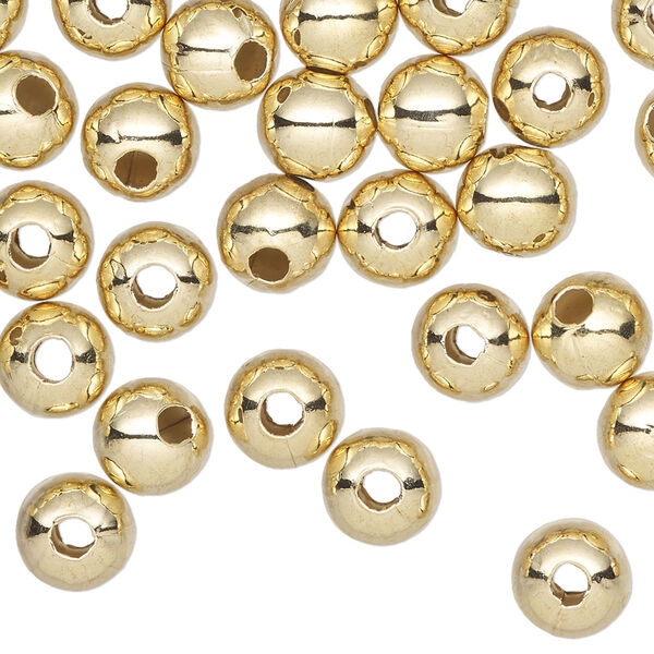 Bead, gold-finished steel, 8mm round. Sold per pkg of 100. image number 0